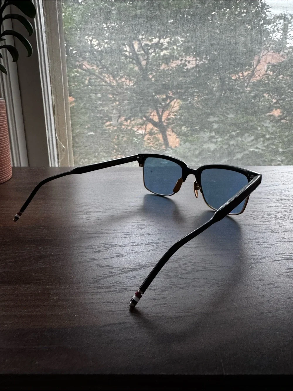 Thom Browne Black and Gold Clubmaster Sunglasses